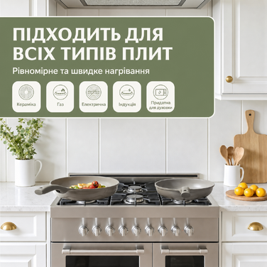 Сковорода Redchef Keramik 28 см з антипригарним покриттям, для індукційних плит, для омлетів, сковорода шеф-кухаря, керамічна, без PTFE, PFAS, PFOA, стійка до подряпин, придатна для миття в посудомийній машині, бежева