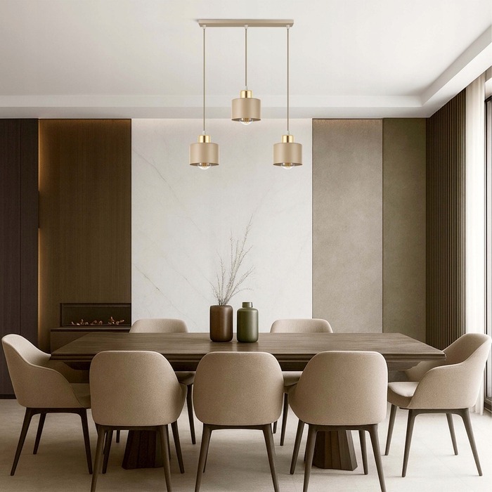 Підвісна люстра LEDLUX бежевий + золото, 3 точки освітлення, цоколь E27