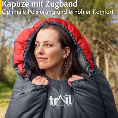 Легкий 3-сезонний спальний мішок Trail Alpin з капюшоном та компресійним мішком, 250 г, червоний