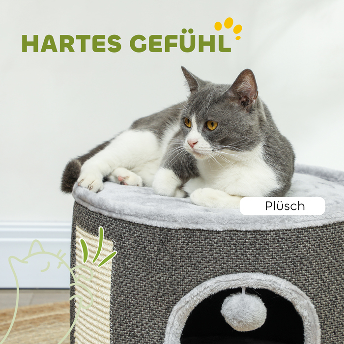PawHut Драбина для котів, 30 см у висоту, котяча драбина з печерою, котячий штовхач, котяча вежа з сизалю, для котів вагою до 5 кг, темно-сірий | Aosom