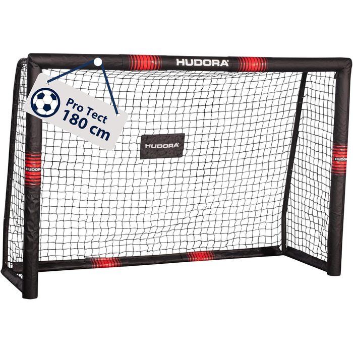Hudora Pro Tect Soccer Goal - Large Outdoor Goal with Net & Padding - 180x120cm Single Goalpost for Kids & Adults
