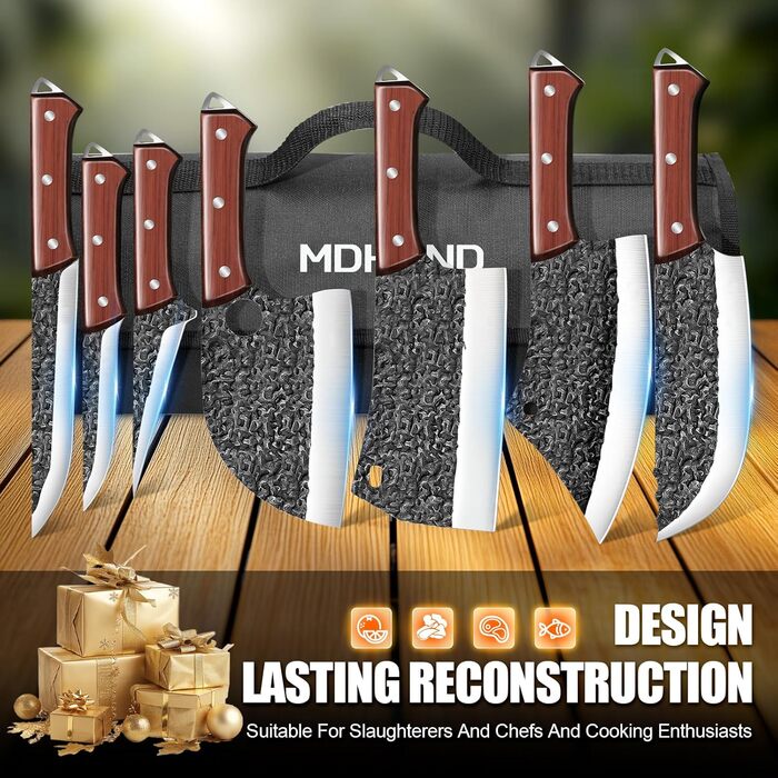 Набір ножів кухонних MDHAND 14 предметів з чохлом, сталь High Carbon, для м'яса, риби, кухні, кемпінгу, BBQ