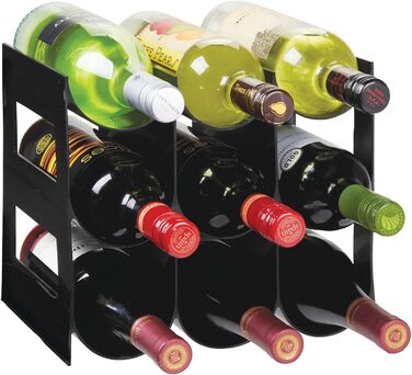 mDesign Practical Wine and Bottle Rack – Plastic Wine Rack Holds Up to 9 Bottles – Freestanding Shelf for Wine Bottles or Other Beverages – Black
