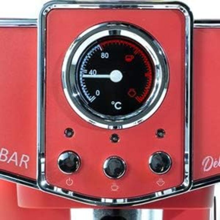 ECODE® Espresso Machine Delice Black, 20 Bar Pressure, Swivel Vaporizer - Machine with 1.5 L Tank, Milk Frother, Single/Double Dosing, Manometer with Temperature - Coffee Machine (Rosso)