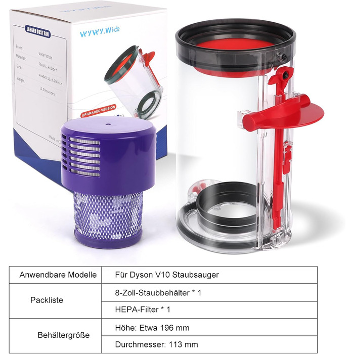 Контейнер для пилососа Dyson V10 SV12 (969509-01) з HEPA-фільтром, запасні частини