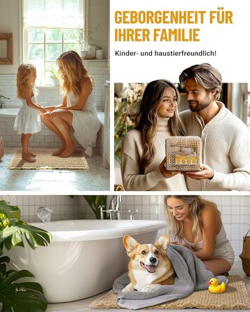 Boho Bathroom Rug Set - Non-Slip Bath Mats (2 Piece) - Washable Shower Rugs for Bathroom, Bedroom, Living Room - 51x120cm + 41x61cm Brown