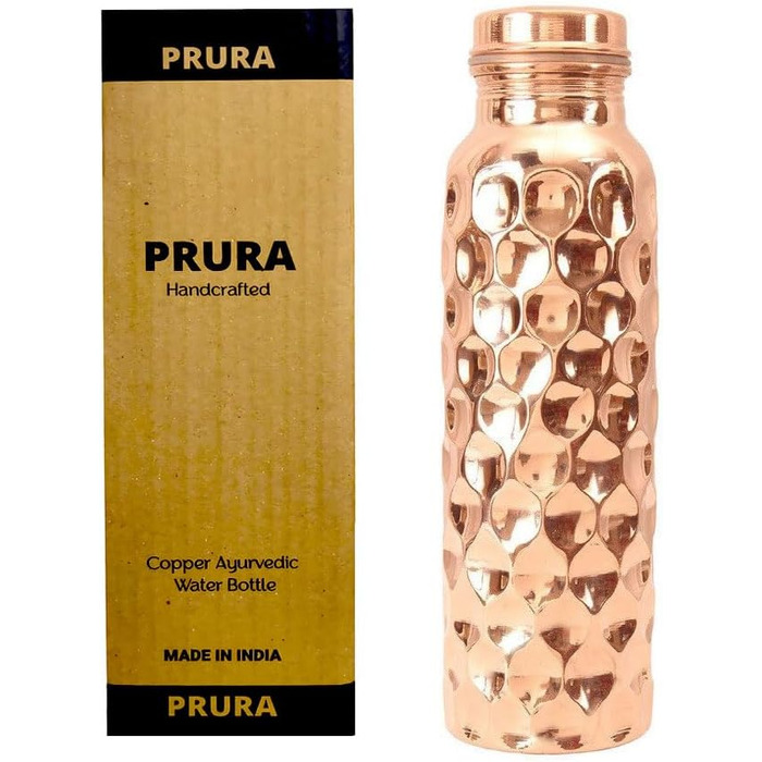 Copper water bottle with diamond cut design, leak-proof, Ayurvedic drinking vessel, copper flask for sports, gym, outdoor activities, yoga
