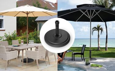 Paramondo Parasol Stand, Standard Round, Black, Made of Polymer Concrete, for Mast Thickness up to Ø 50mm, Includes Adapter Sleeves