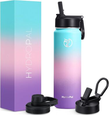 Термопляшка HydroPal 1.2л з нержавіючої сталі, BPA-free, зі соломинкою та 2 кришками (для пиття та виливання), для спорту, кемпінгу та подорожей