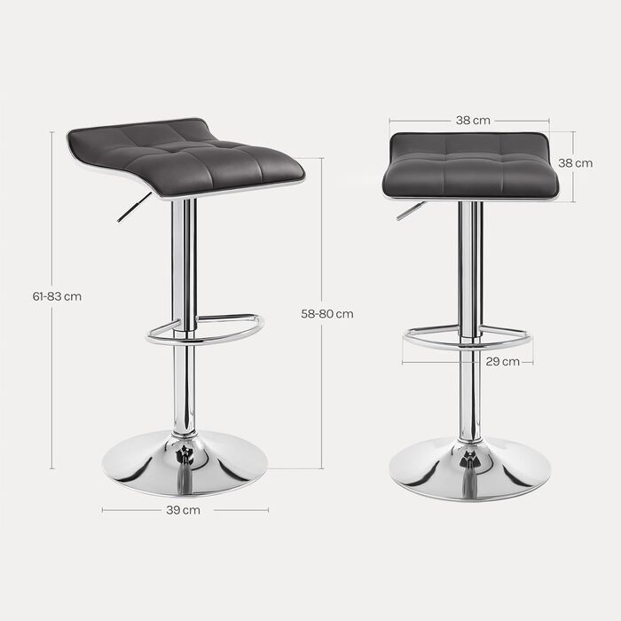 WOLTU Adjustable Bar Stools 2-Pack - Metal Frame, 360° Swivel, Footrest, Faux Leather - Perfect for Bar, Kitchen, Counter, Cafe