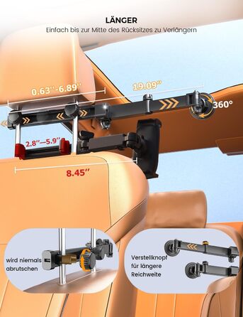 Автотримач для планшета OHLPRO: магнітний, регульований (48см), універсальний для iPad, смартфонів, Switch. З металевими кільцями