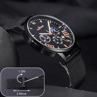 Чоловічий годинник Mode Herren: Водостійкий аналоговий кварцовий годинник з нержавіючої сталі та сітчатим ремінцем. Чорний колір.