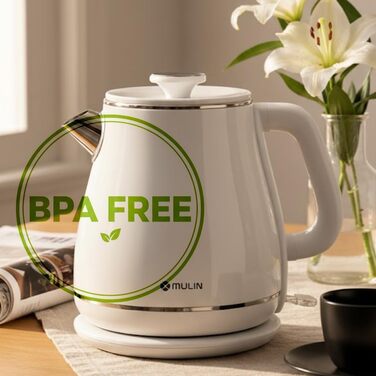 Електричний чайник MULIN Retro, 1.8 л, 2200 Вт, з поворотним підставою 360°, швидке кип'ятіння, автоматичне відключення (білий)