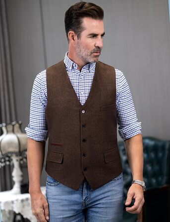Жилет чоловічий SOLOVEDRESS вовняний, формальний, Regular Fit, для весілля, для наречених та гостей, коричневий