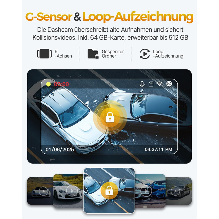 Відеореєстратор GKU 3-камерний, 4K+1080P+1080P, GPS, WiFi, IPS-дисплей 3