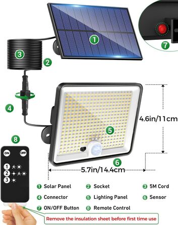 LOTMOS 2 Pack Solar Lights for Outdoor with Motion Sensor, 342 LED Outdoor Light Solar IP65 Waterproof Solar Spotlight 3 Modes with Remote Control, Solar Lamp Outdoor for Garden Garage Exterior