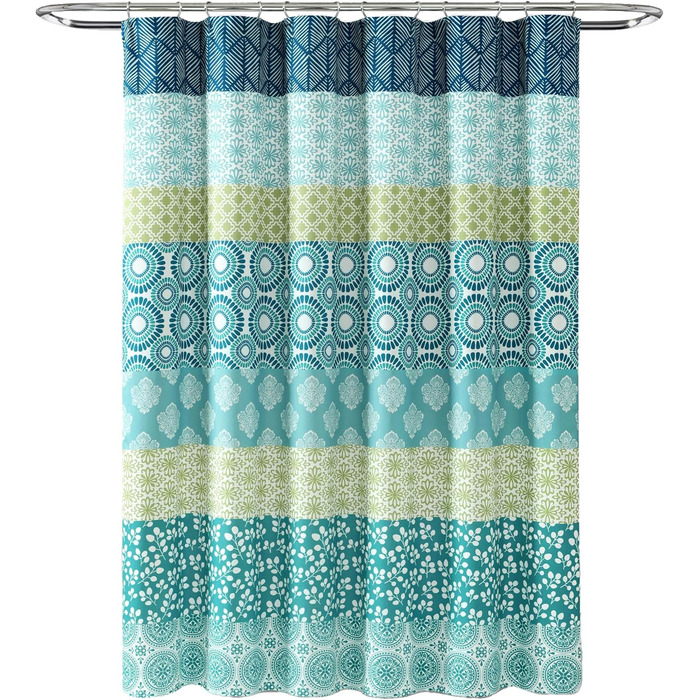 Шторка для душу Lush Decor Bohemian-Streifen, 183x183 см, блакитно-помаранчевий, богемний стиль