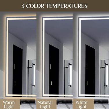 Дзеркало для ванної кімнати Clevich з підсвічуванням 70x50 см, LED, 3 кольори світла, регулювання яскравості, захисне скло, сенсорне керування, функція пам'яті, антизапар, 100x60 см