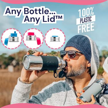 Pura Sport vacuum-insulated 650 ml stainless steel water bottle with silicone sport flip-top closure and sleeve, black (plastic-free, non-toxic certified, BPA-free)