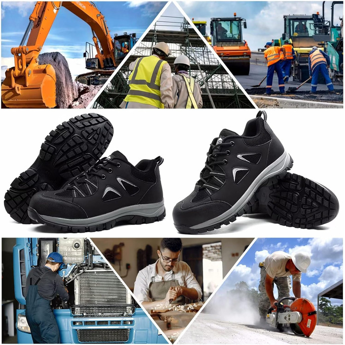 Черевики робочі чоловічі/жіночі, захисні, легкі, дихаючі, антиковзкі, з металевим підноском (чорні, 38 EU)