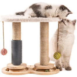 MEWOOFUN 2-Layer Rotating Kitten Toy Cat Toy Self-Entertainment - Cat Toy Roller for Indoor Cats with Natural Sisal Scratcher Cat Self-Care, (white)