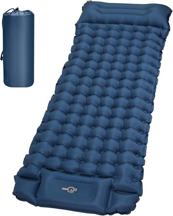 Надувний килимок для кемпінгу Tuocal Isomatte, 9 см, з вбудованим насосом, антиковзаюча поверхня, для відпочинку на природі, подорожей та наметів (блакитний)