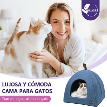 М'яке ліжко-печеринка для котів, тепле плюшеве ліжечко, гніздо для котів з знімним внутрішнім подушкою (Синій, L)