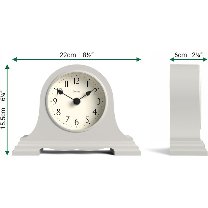 JONES CLOCKS® Speakeasy Table Clock | Classic Napoleon Hat Design | Gray | Contemporary classic style for desk, table, shelf, or bedside table