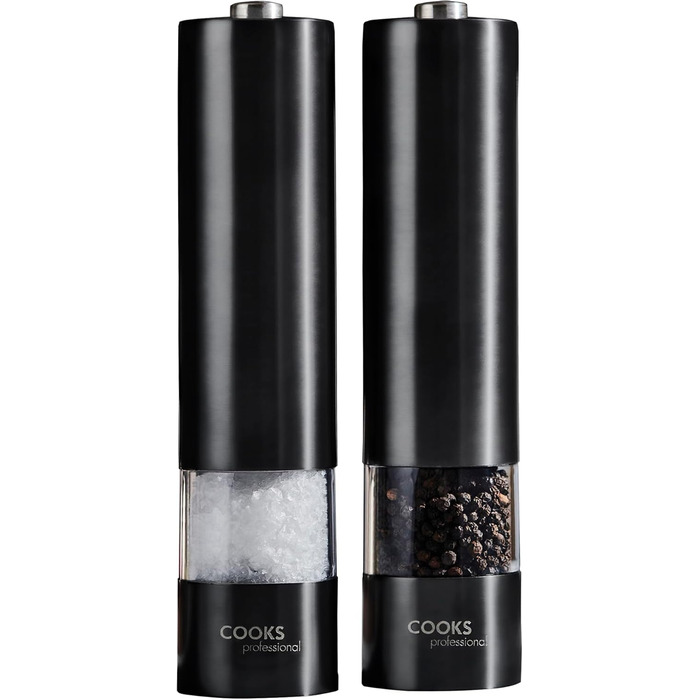 Набір електричних мельниць для солі та перцю Cooks Professional з регулюванням помелу, нержавіюча сталь (чорний)