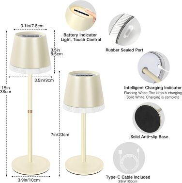 Світлодіодна настільна лампа OUTON бездротова з акумулятором, USB-C, 4000mAh, 3 режими світла, диммування, сенсорне управління, зелений (бежевий - 2 шт)