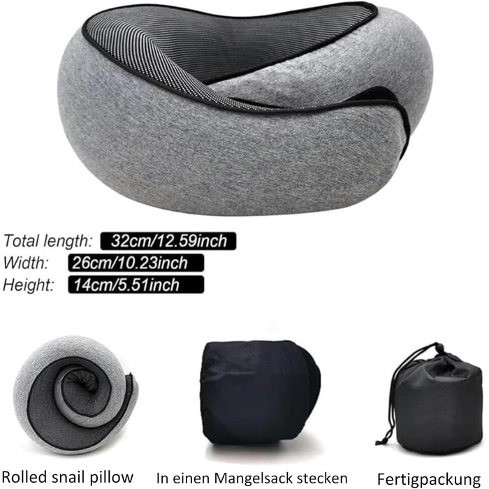 Подушка для подорожей Nappy Dreamjoy з Memory Foam, сірого кольору, для авто, поїздів та літаків, A3 H669-3