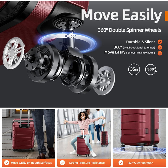 Чемодан SHOWKOO з жорстким корпусом, XL, червоний (Set): розширюваний, з TSA-замком, 4 колеса, з набором аксесуарів (сумка для подорожей, туалетна сумка)