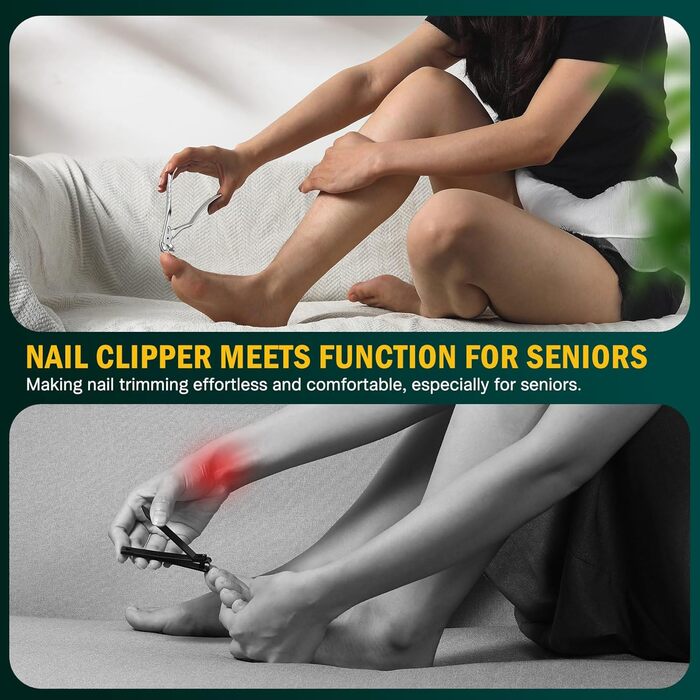 FVION Ножиці для нігтів для людей похилого віку – професійні ножиці для нігтів на ногах, для товстих нігтів, з довгим руків'ям, для чоловіків та жінок (сріблясті)