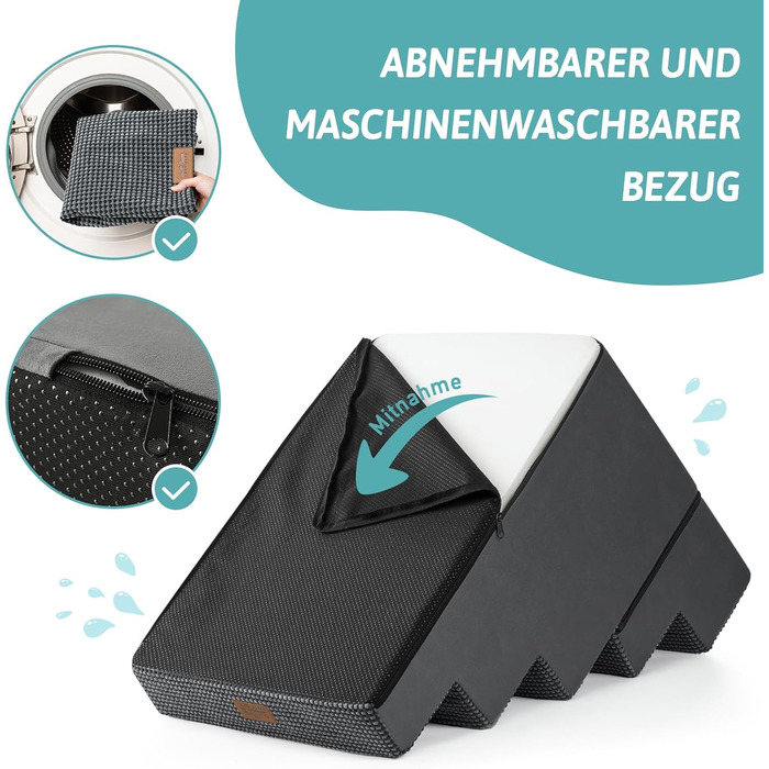 COZY KISS Dog Stairs for Small Dogs, Wide Steps Pet Stairs for Bed Couch Car, 60cm High High-Density Foam Cat Stairs with Removable Cover ( 7x0x60cm, ) (Dark Gray, 5, 75x50x60cm-Removable)
