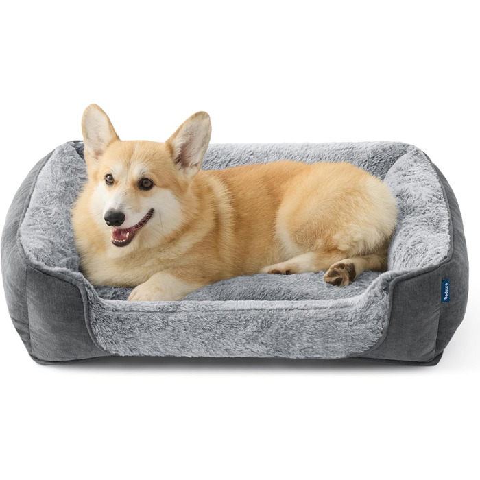 Ліжко для собак Bedsure великих порід – 89x63x17 см, зручне собаче ліжко, кошик для собак знімний, дихаючий, з антиковзким дном, м'яке ліжко для собак, (76 x 61 x 15 см, сірий)