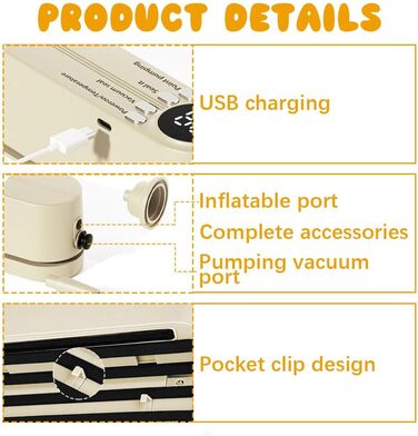 Міні вакуумний пакувальник BIZOI, портативний, 60 kPa, 3 температурні режими, з 10 пакетами для консервації продуктів