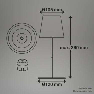 LED настільна лампа BRILONER бездротова з торшером, диммуванням, регулюванням висоти, 36x10,5 см, RGB + тепле світло