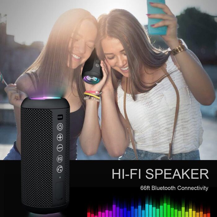 Портативна Bluetooth колонка Ortizan з RGB підсвічуванням, IPX7, 30 годин роботи, Bass Boost, TWS, AUX, TF картка, мікрофон (чорний)