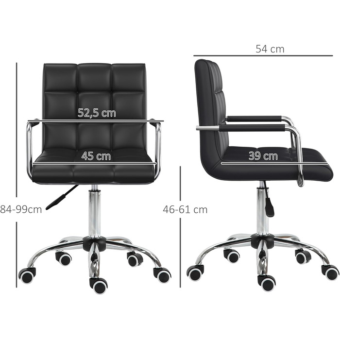 Крісло офісне HOMCOM для дому та офісу, регульоване по висоті, поворотне, шкірозамінник, до 120 кг, чорне