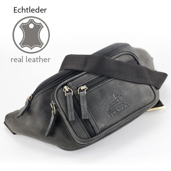 Чоловіча/жіноча поясна сумка Volmer Palma з натуральної шкіри (сірий, ефект потертостей) | Регульований ремінь до 130 см
