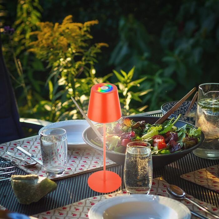 Світлодіодна настільна лампа Briloner бездротова з сенсорним керуванням, димуванням, регулюванням висоти, помаранчева (RGB + теплий білий, з насадкою для пляшки)