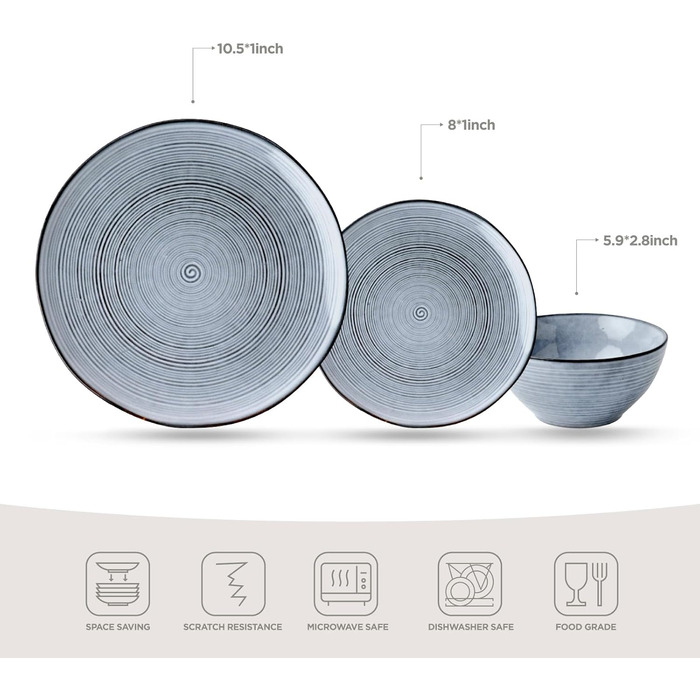 Набір посуду Tempus Serie для 6 осіб (18 предметів), стелітова посуд, реактивна глазур, перламутрово-блакитний