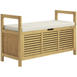 HOMCOM Shoe Cabinet with Folding Lid and Shoe Shelf, Bamboo Entryway Bench, Natural Storage for Entryway and Hallway, 100 x 40 x 60 cm