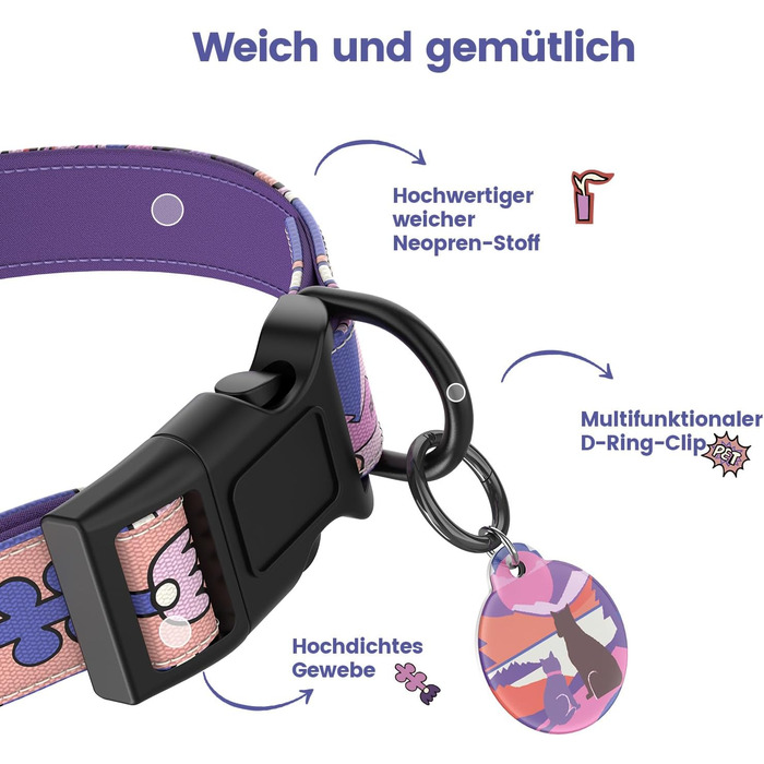 Набір повідка та нашийника для собак, регульований, для щоденних прогулянок, фіолетовий, XS (22-30 см, 1.5 м)