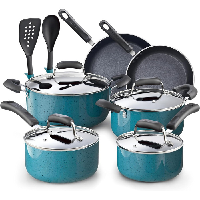 Набір посуду Cook N Home 2601 з антипригарним покриттям, мармур, алюміній, скло, бірюзовий