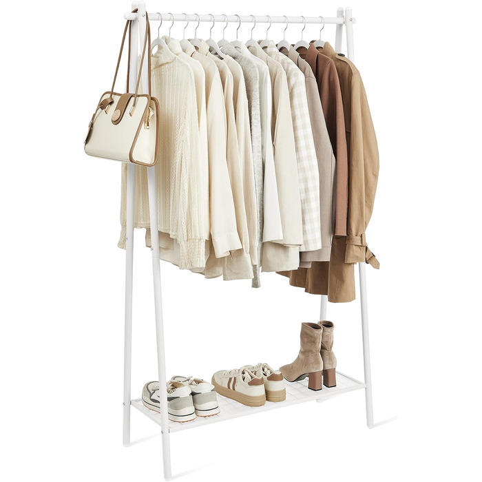 SONGMICS Clothes Rack, Coat Rack, Wardrobe, Clothes Storage, Steel Frame, with Rail and Shelf, 33.5 x 92.5 x 153 cm, for Bedroom, Wardrobe, Laundry Room, White HSR023W01