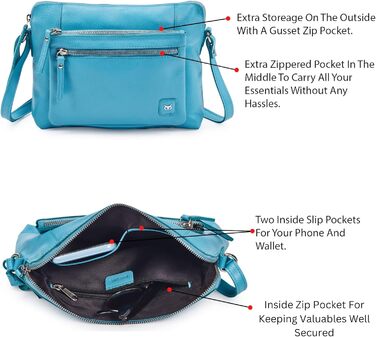 Сумка через плече Wise Owl з натуральної шкіри Air Blue Nappa для жінок та чоловіків, маленька кросбоді сумка з 5 кишенями на блискавці