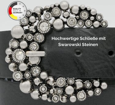 Жіночий шкіряний ремінь AnnaMatoni з розкішною стразовою пряжкою 4 см, чорний, Німеччина, 105 см