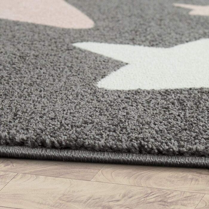Paco Home Kids Rug, Modern Children's Room Rug in Pastel Colors with Star Motifs, Size: 160x220 cm, Color: Pink