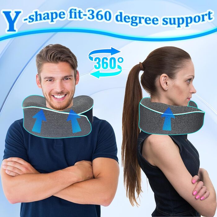 Подушка для шиї у літак, 360° - ергономічна подушка для подорожей з memory foam, набір для дорослих (з коробкою, маскою для очей та навушниками) чорного кольору